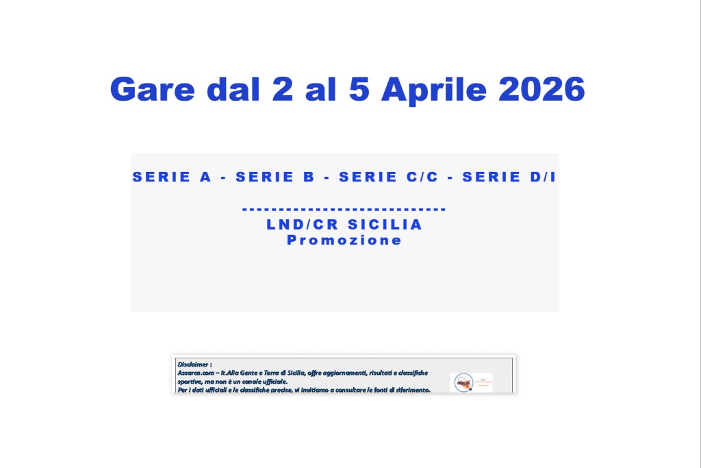 Gare dal 2 al 5 Aprile 2026