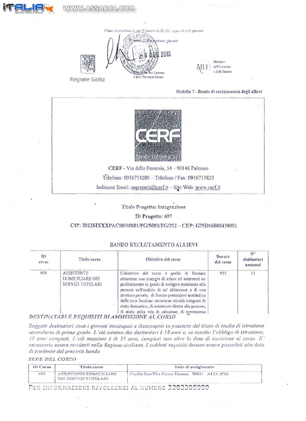 CERF. BANDI DI RECLUTAMENTO ALLIEVI