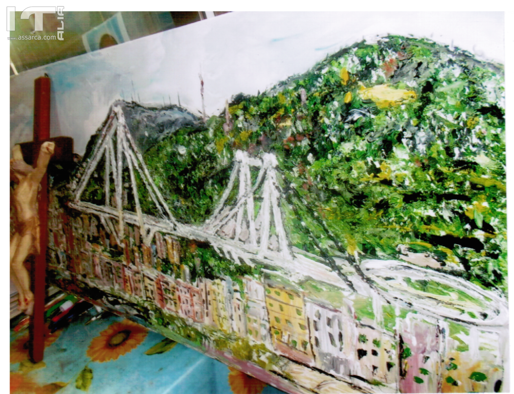 Nino Taravella dipinge il ponte Morandi