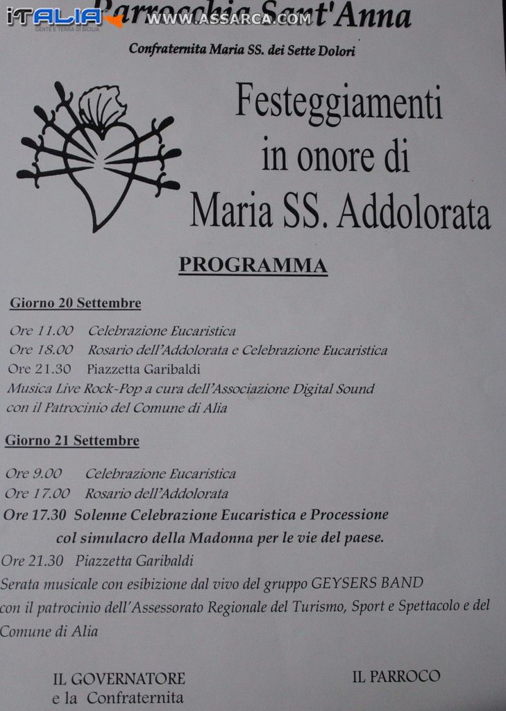 FESTEGGIAMENTI IN ONORE DI MARIA SS. ADDOLORATA