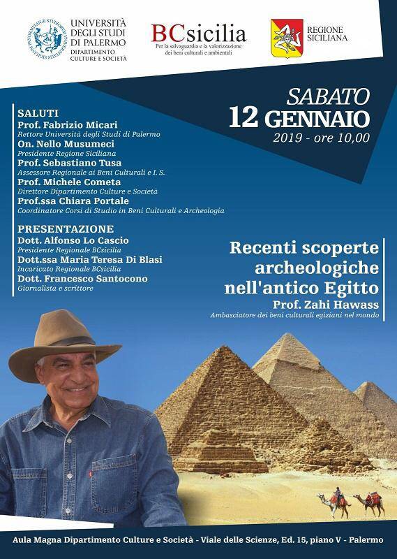 La conferenza del famoso egittologo prof. Zahi Hawass nellaula magna dellUniversit di Palermo, 