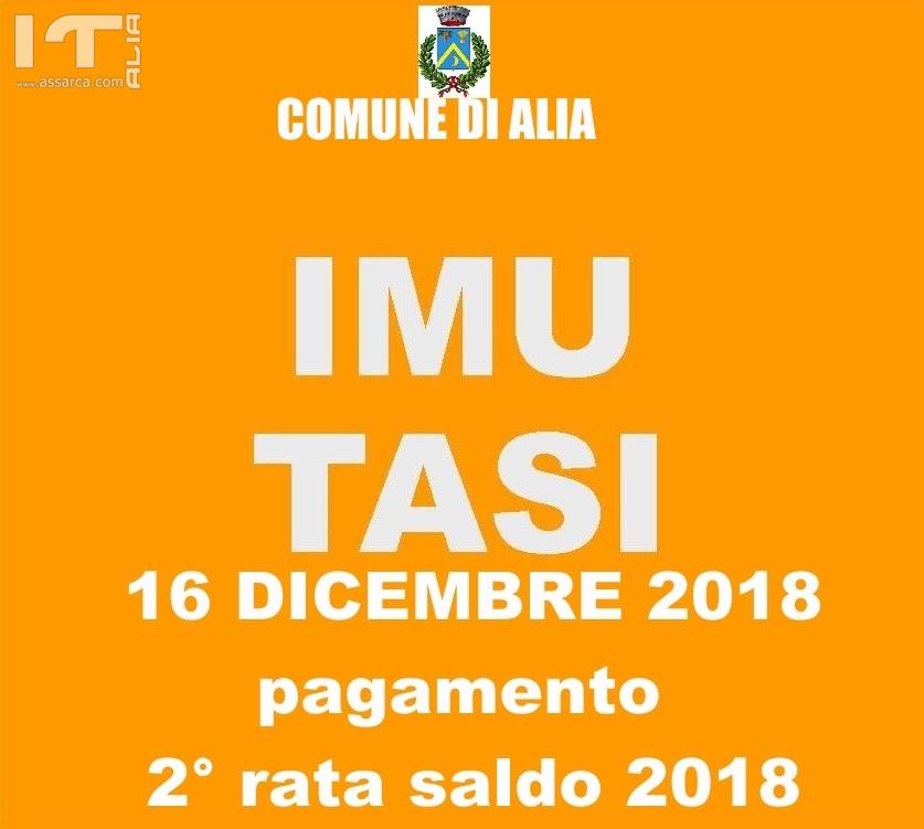 16 DICEMBRE 2018 SCADENZA VERSAMENTO 2° RATA (SALDO) IMU e TASI ANNO 2018.