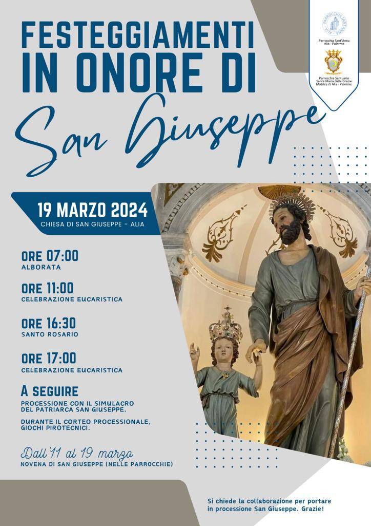 FESTEGGIAMENTI IN ONORE DI SAN GIUSEPPE: Alia 19 Marzo 2024