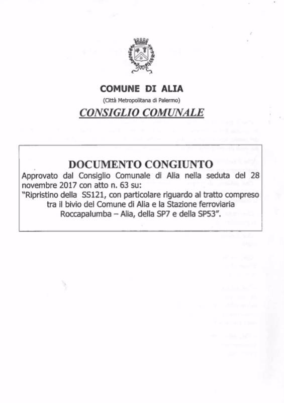 ALIA (PA), CONSIGLIO COMUNALE, SOS VIABILITA` E SICUREZZA DEGLI AUTOMOBILISTI, 