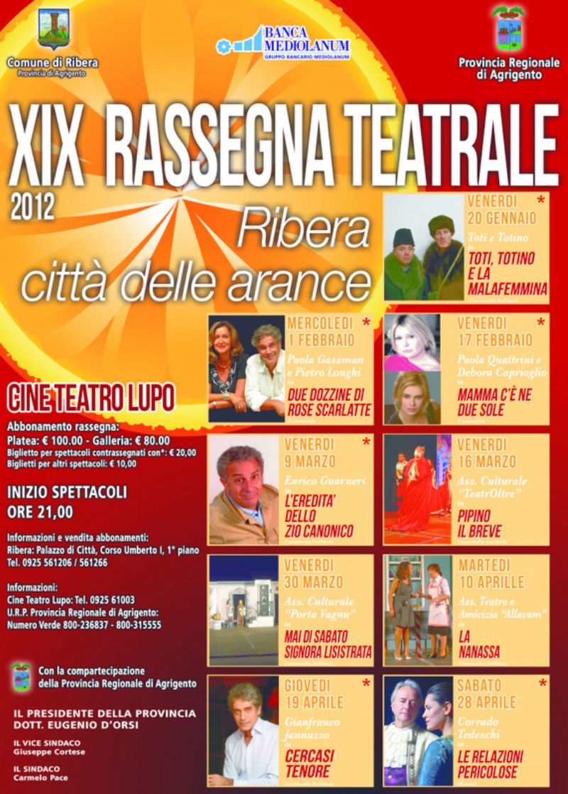 XIX EDIZIONE DELLA RASSEGNA TEATRALE ?RIBERA CITTA? DELLE ARANCE?: SVOLTA LA CONFERENZA STAMPA DI PRESENTAZIONE