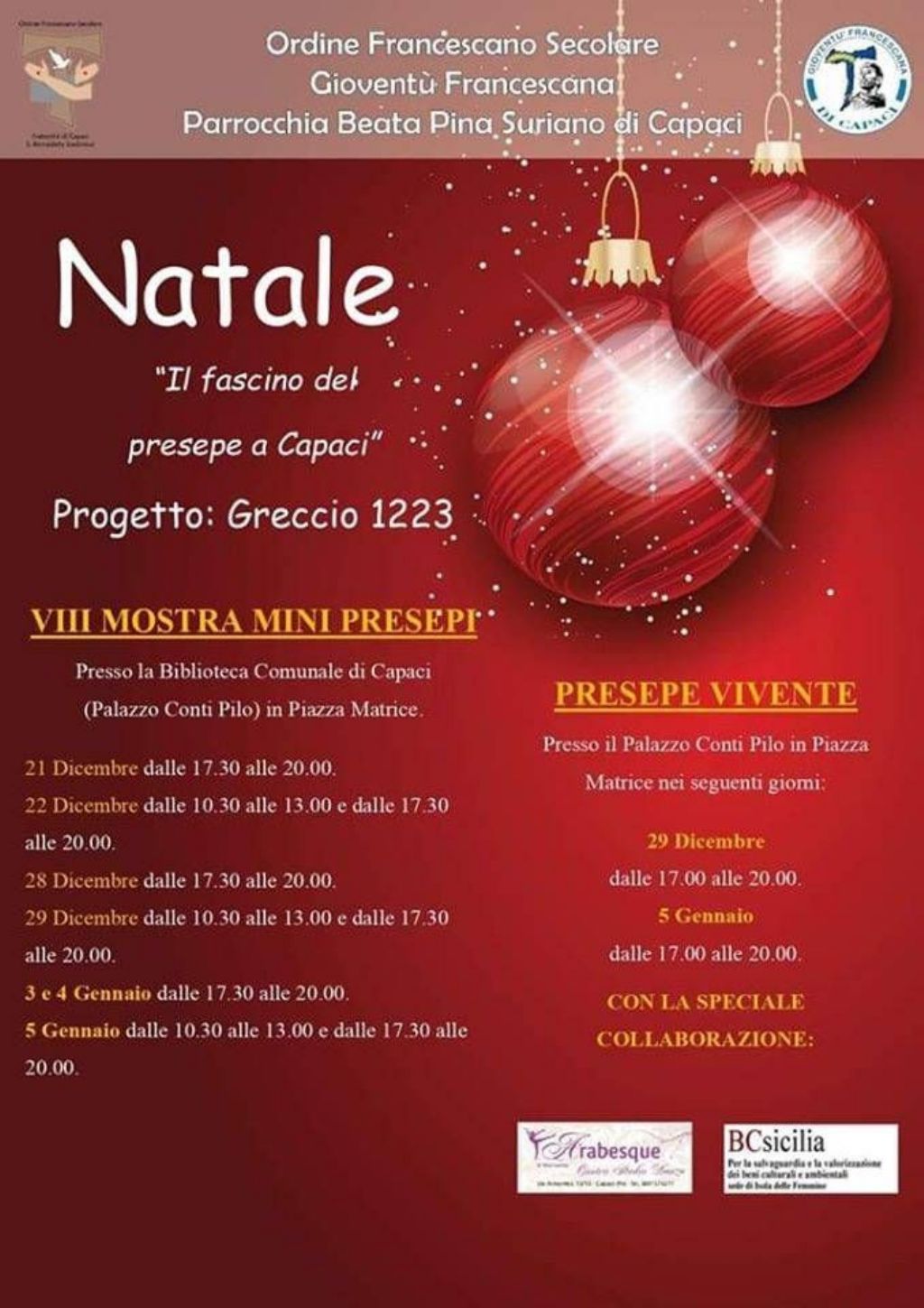 A Capaci il Presepe Vivente “Greccio 1223” promosso dalla Gioventù Francescana in collaborazione con BCsicilia.
