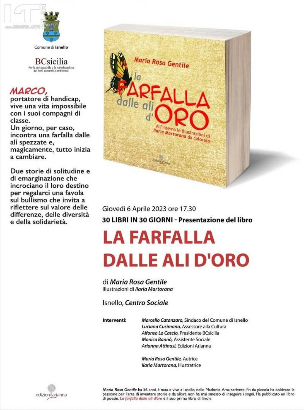 Isnello, nellambito delliniziativa di BCsicilia 30 libri in 30 giorni si presenta il volume La farfalla dalle ali doro.