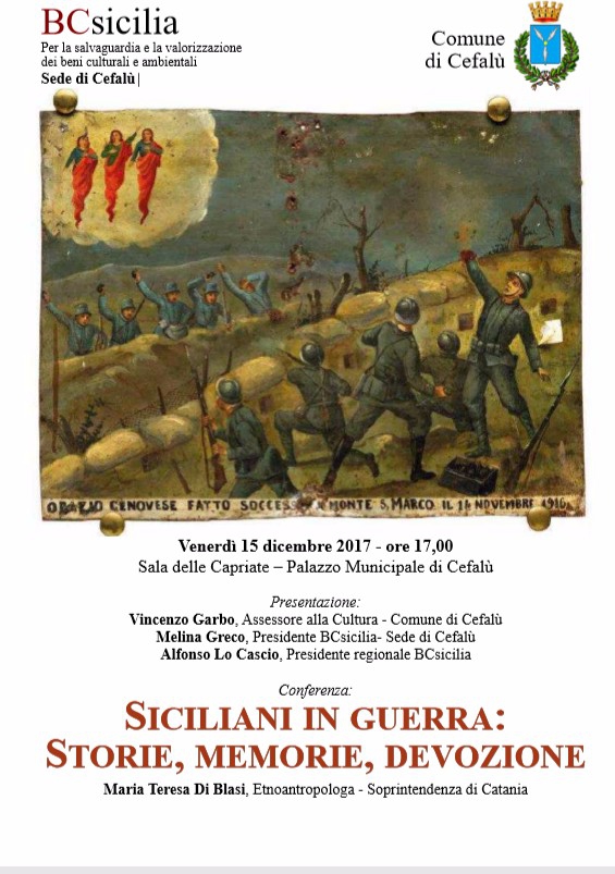 �Siciliani in guerra: storie memorie, devozione�, conferenza promossa da BCsicilia e Comune di Cefalù.
