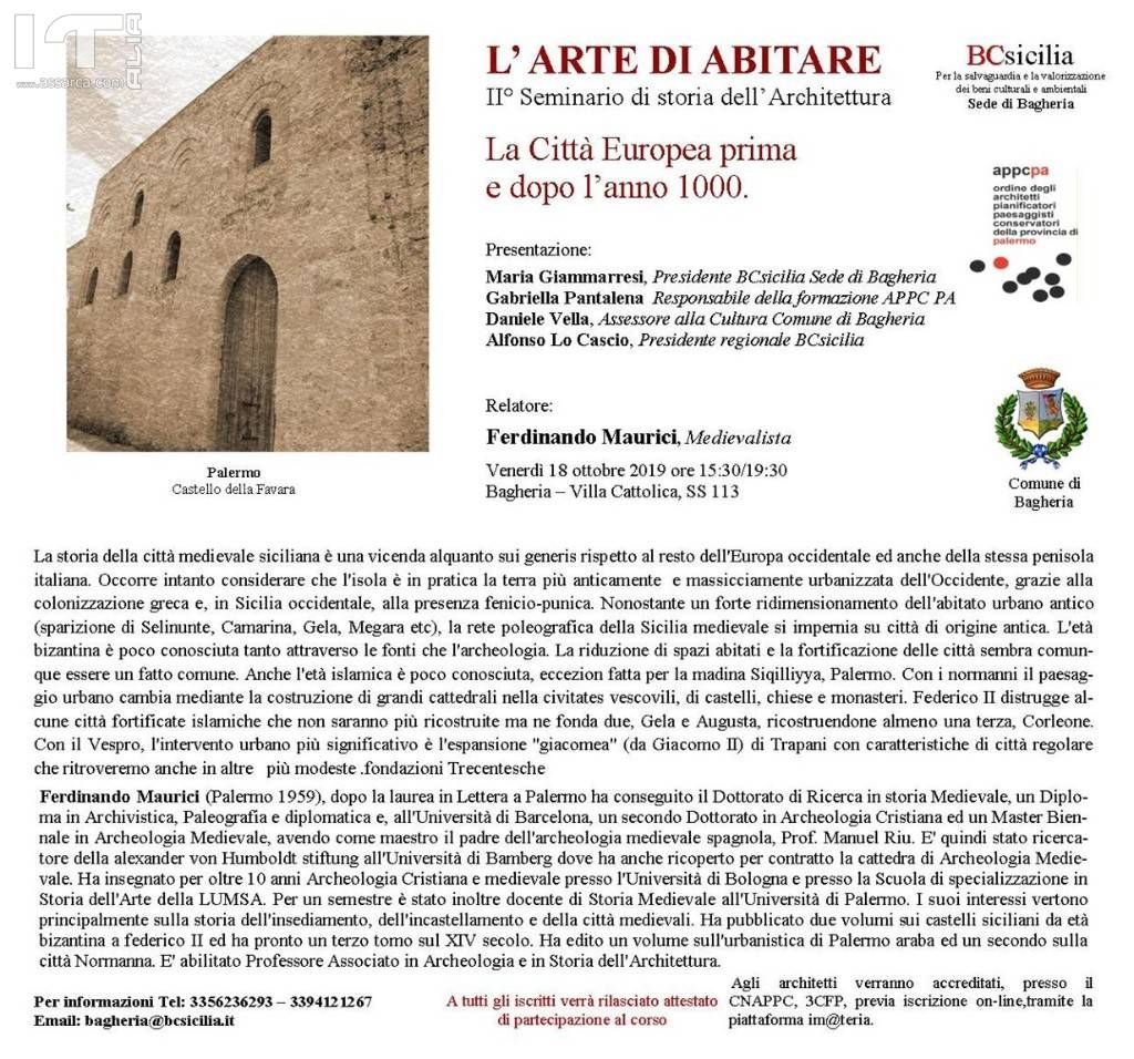 Bagheria. La città Europea prima e dopo l’anno 1000: terza lezione del seminario sull’Arte di abitare organizzato da BCsicilia e dall’Ordine degli architetti