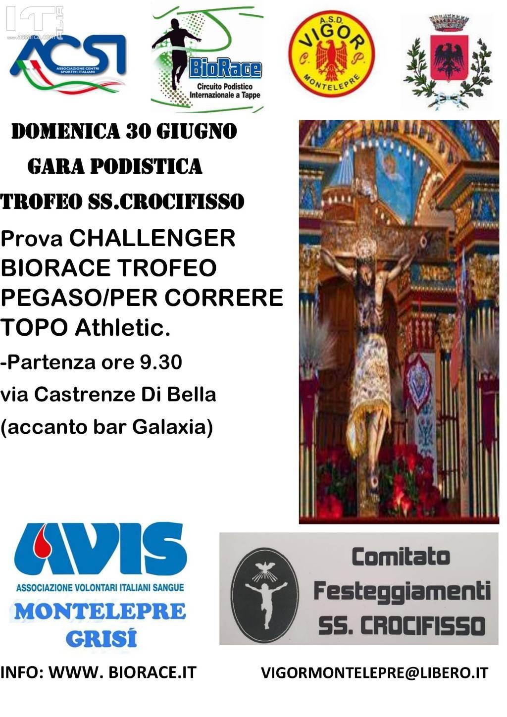 Podismo: A Montelepre (PA) domenica 30 giugno ’19 si corre in onore del SS. Crocifisso.