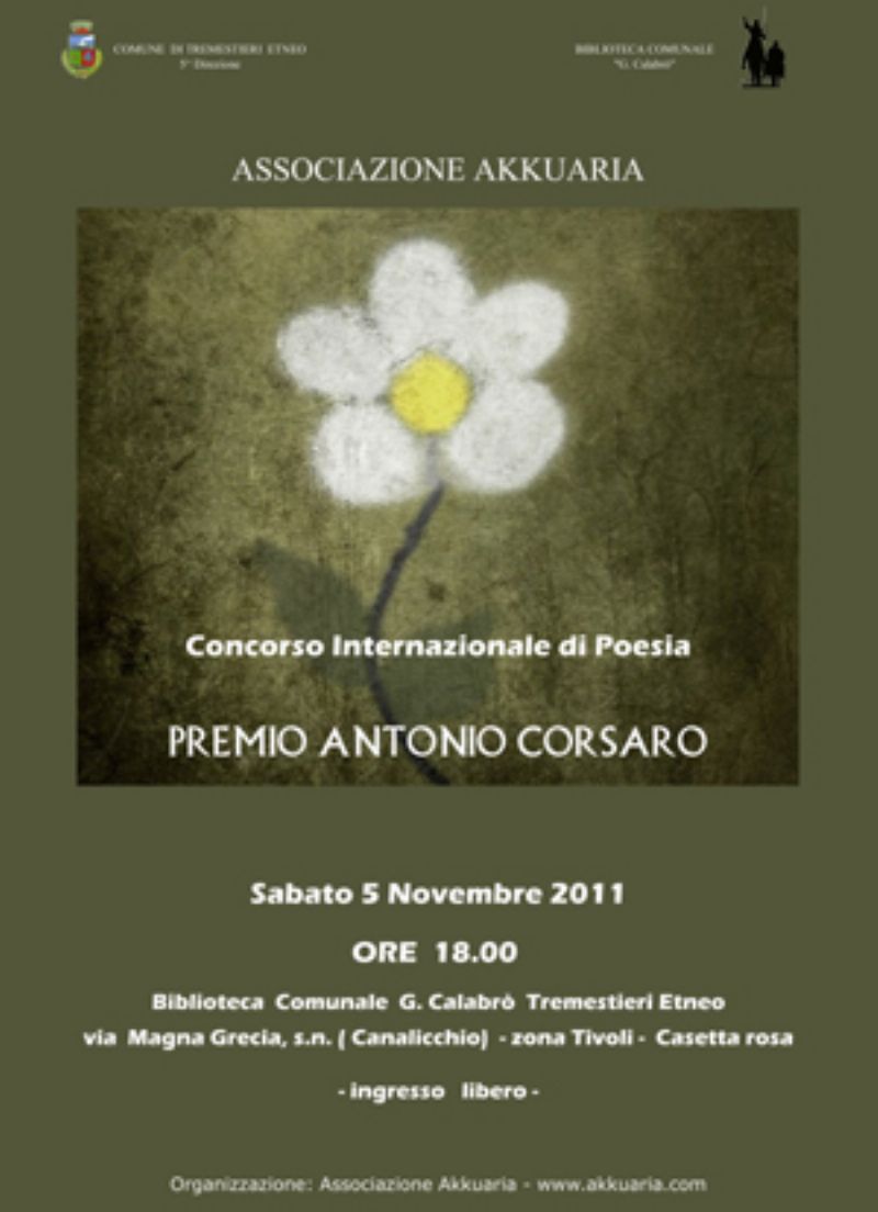 Catania 5 novembre 2011 Cerimonia di Premiazione del Concorso Letterario Antonio Corsaro