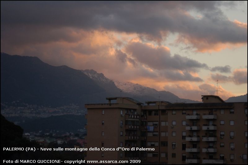 Neve sulle montagne della Conca d'Oro di Palermo
