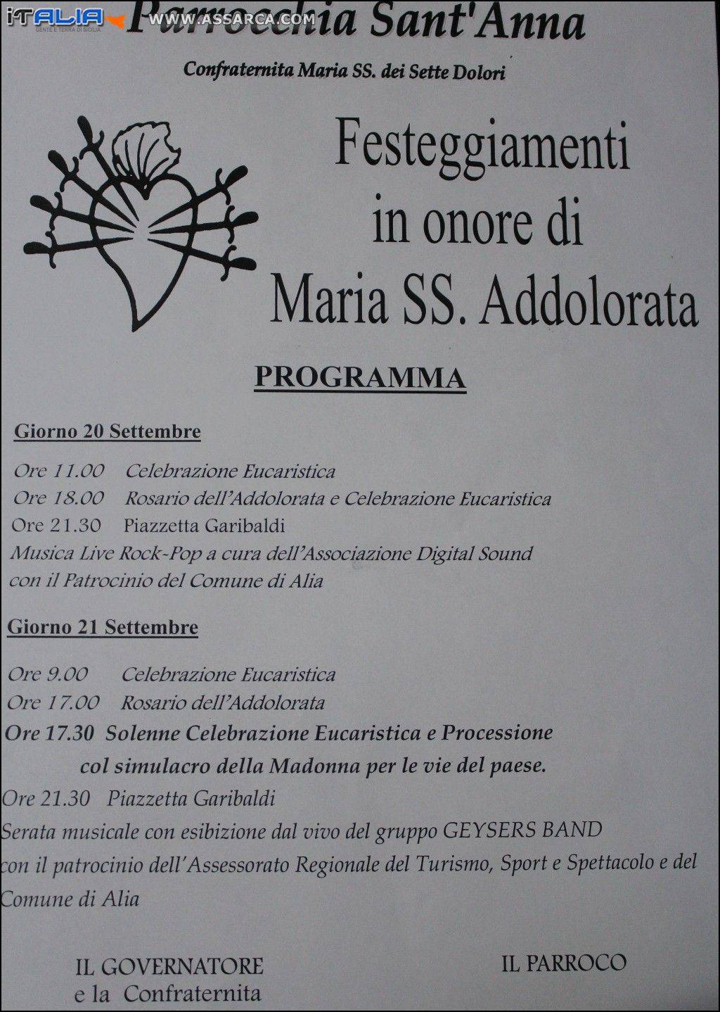 Locandina Festeggiamenti di Maria SS. Addolorata