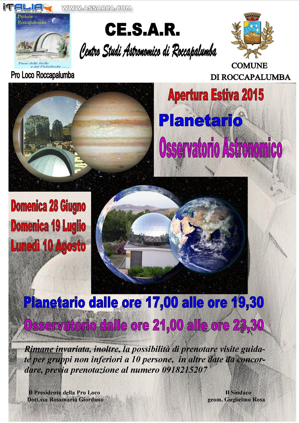 Roccapalumba: Apertura estiva Planetario