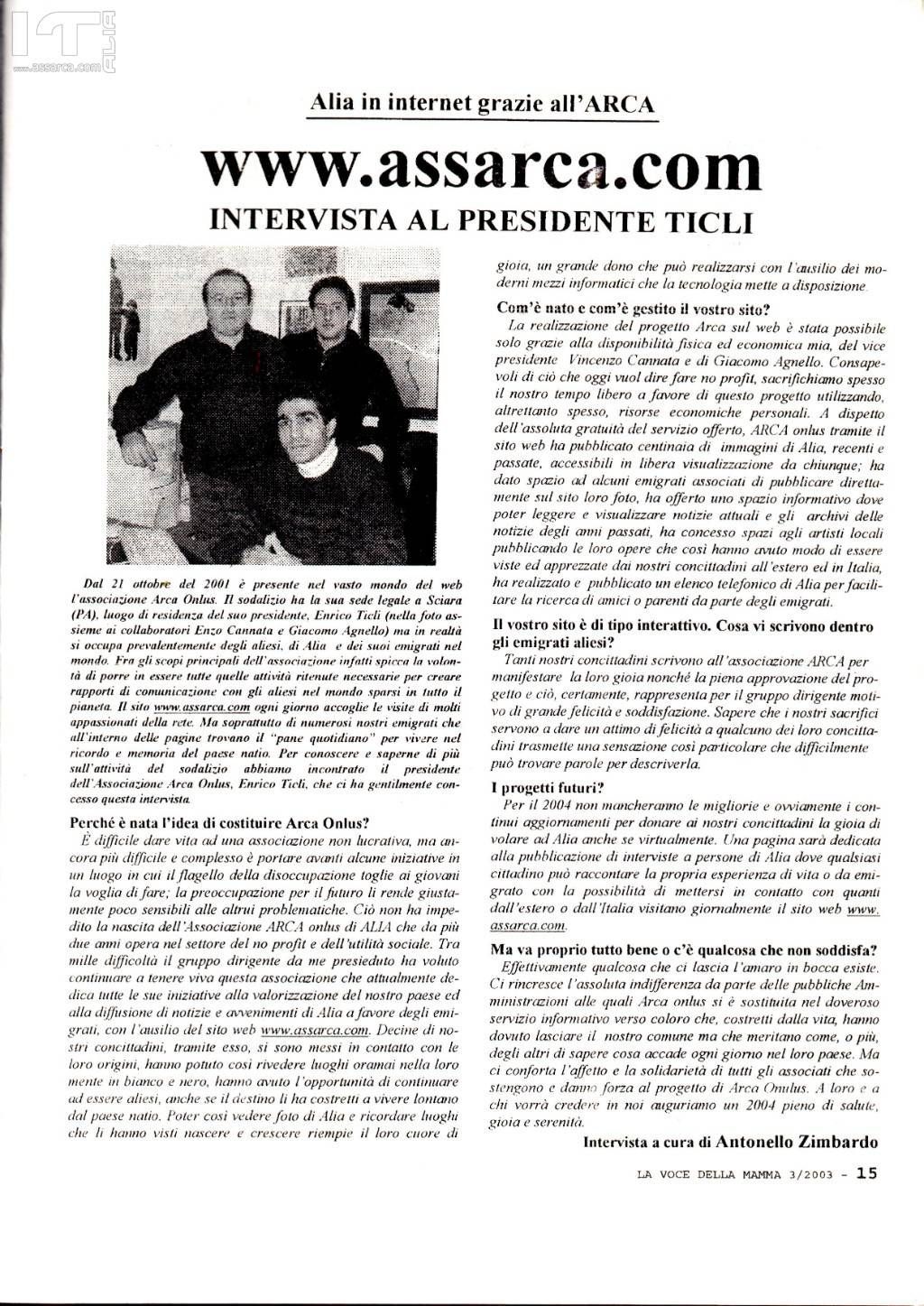WWW. INTERVISTA AL PRESIDENTE TICLI    DEL 21 OTTOBRE 2001